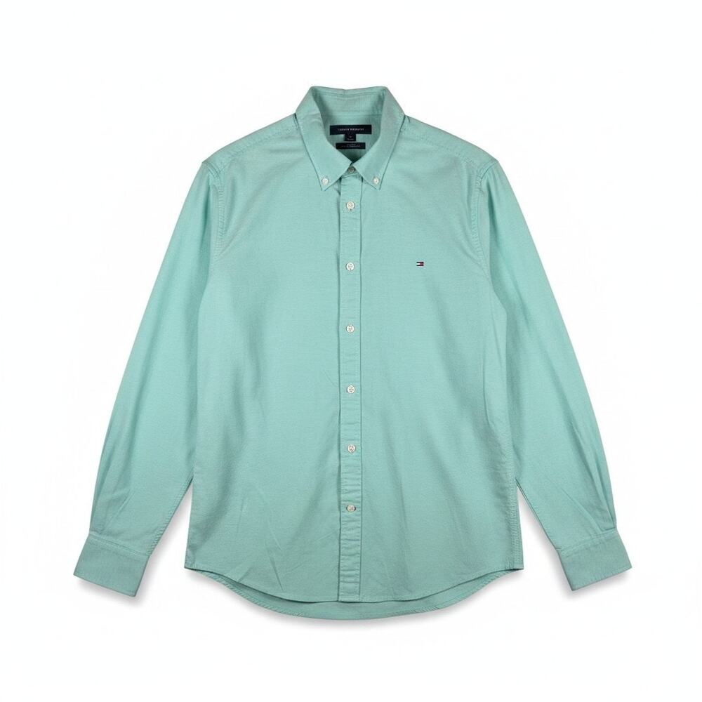 NWT Tommy Hilfiger Long Sleeve Button Down Shirt Mint Green L Custom Fit Preppy